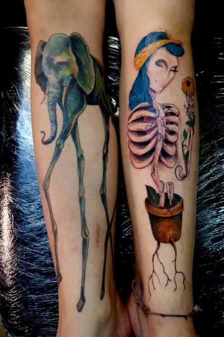 Tattoos - Skeletal Growth shin tattoos - 74138